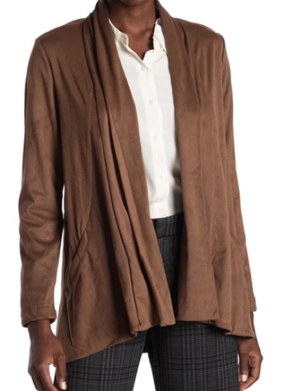 ✨Liverpool Brown Faux Suede Drape Front Cardigan Size L (12/14)
